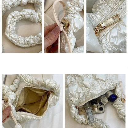Trendy Ruffled Nylon Cloud Bag Stylish Casual Crossbody