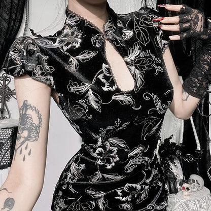 Elegant Chinese Style Qipao Dress with Gold Detailing