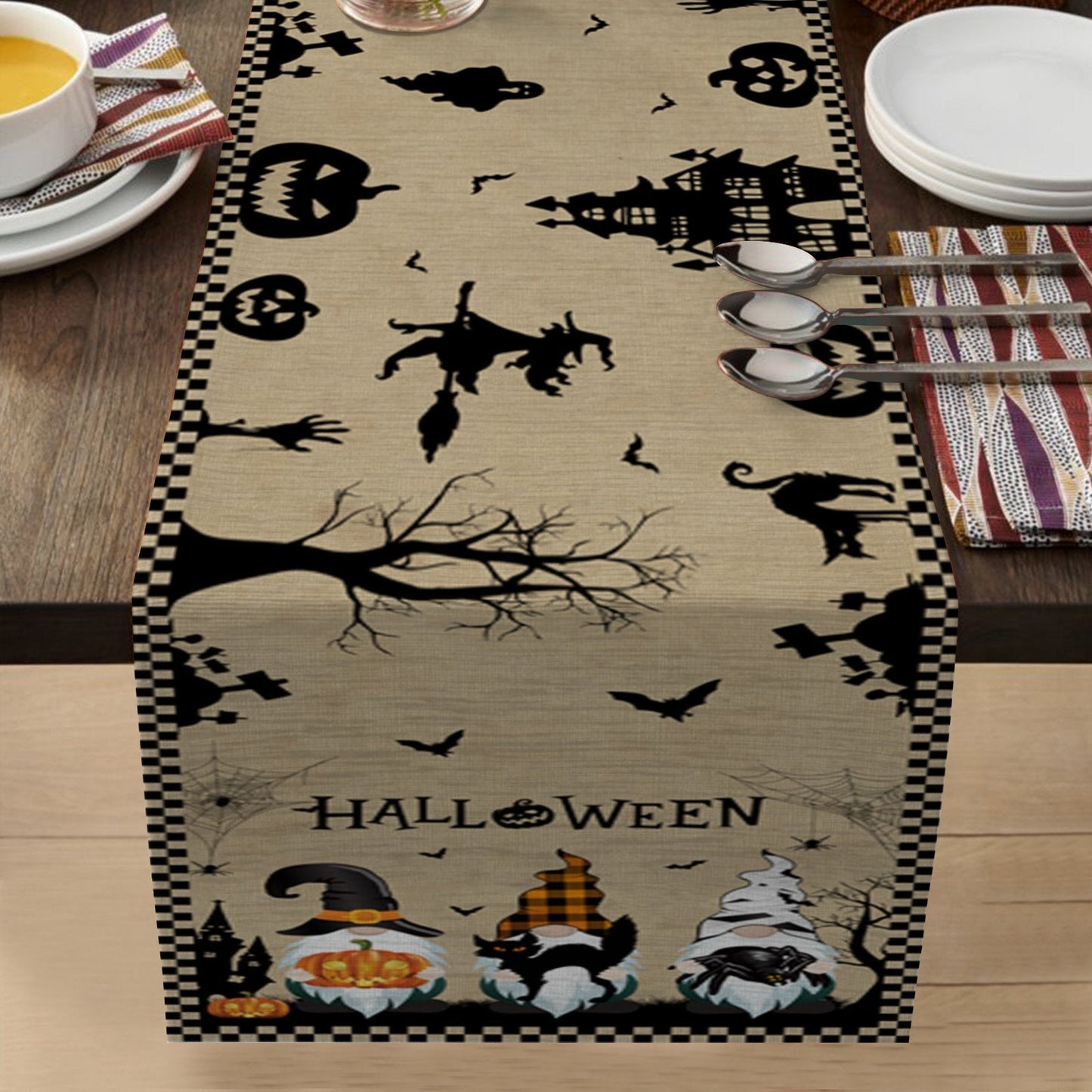 Halloween Table Flag Bat Ghost Dwarf Linen Tablecloth