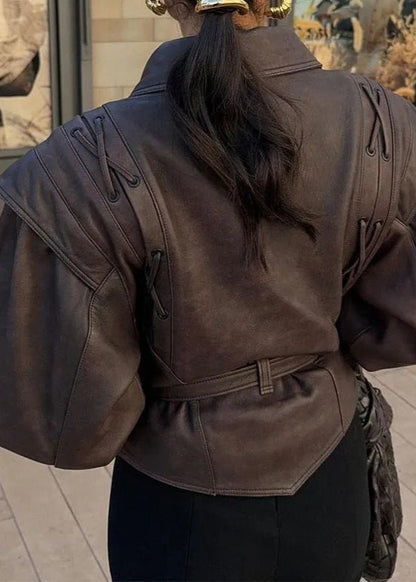Faux Leather Blazer With Lace Up Detail