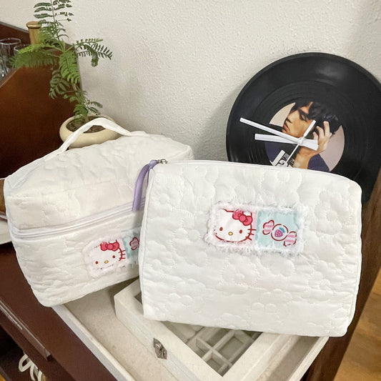 Cute Kawaii Cat Makeup Bag Cotton Storage Tote for Daily Use