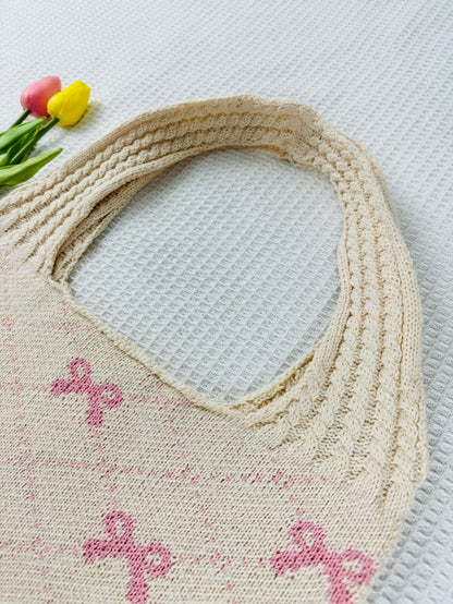 Bows Print LargeÂ Capacity Knit Shoulder Bag