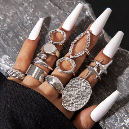 Geometric Metal Lava Line Open Ring Set - 4 Pieces