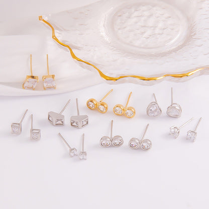 Geometric Diamond Stud Earrings 925 Sterling Silver Lightweight Luxury