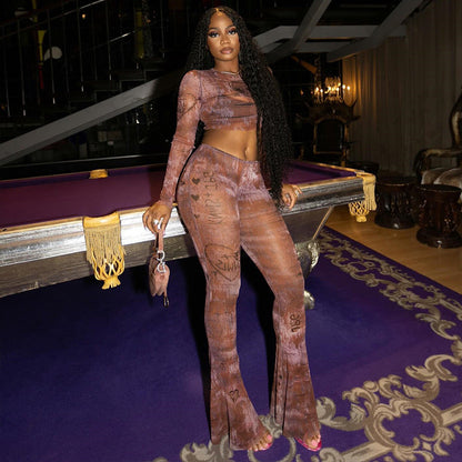 Trendy Casual Two-Piece Set With Slim Fit Crop Top And Long Pants
