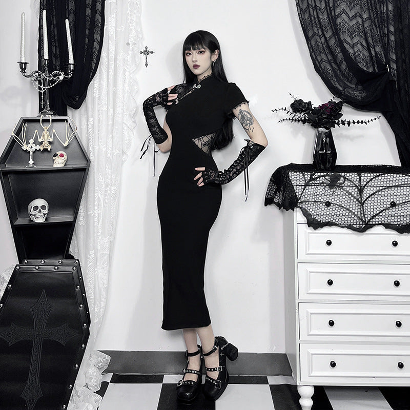 Split Hem Black Midi Dress Elegant Sexy Fit and Flare