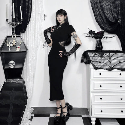 Split Hem Black Midi Dress Elegant Sexy Fit and Flare