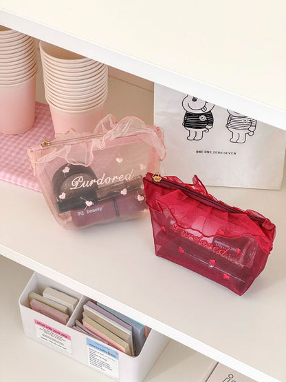 Trendy Ruffled Organza Makeup Bag Portable Versatile Storage