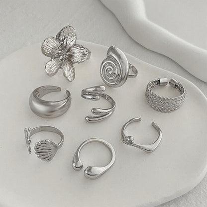 Shell And Flower Ring Set Elegant Metal Fashion Jewelry