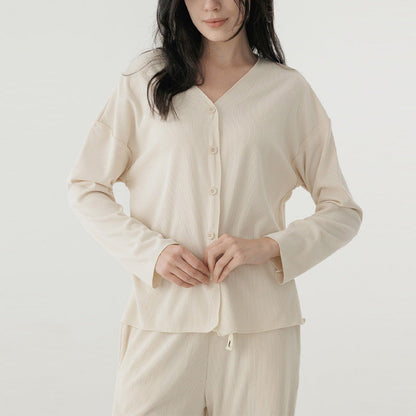 V-Neck Long Sleeve Pajama Set With Wide Leg Pants