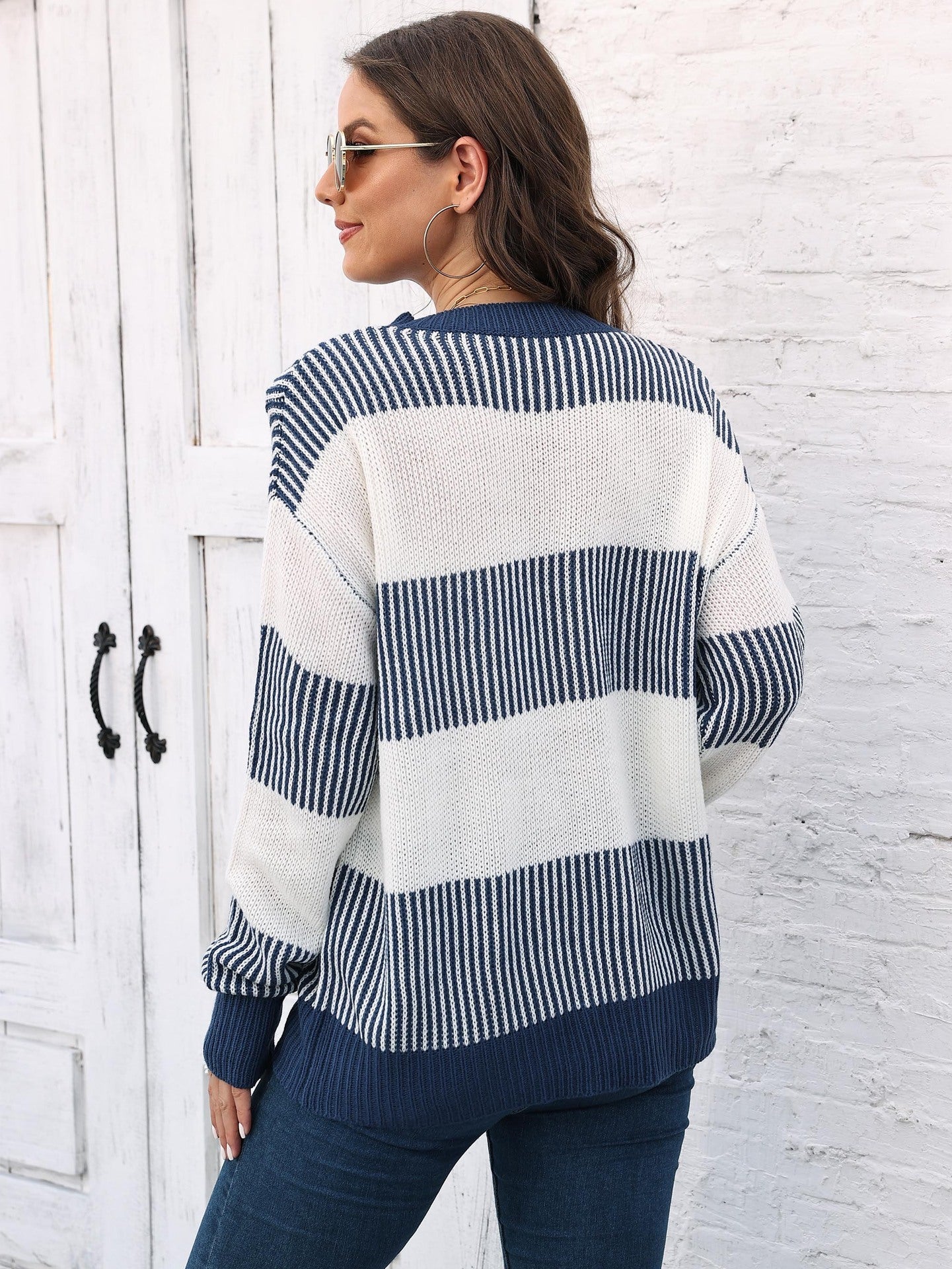 Casual Striped Pullover Sweater Soft Acrylic Knit Fashion