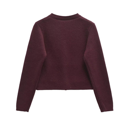 Fall Solid Color Crew Neck Knit Cardigan