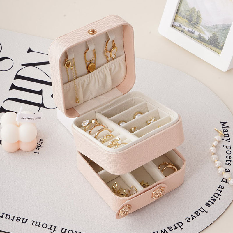 Leather Solid Color Portable Jewelry Case