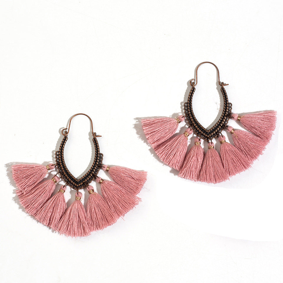 Bohemian Tassel U-Shaped Alloy Vintage Earrings for Women