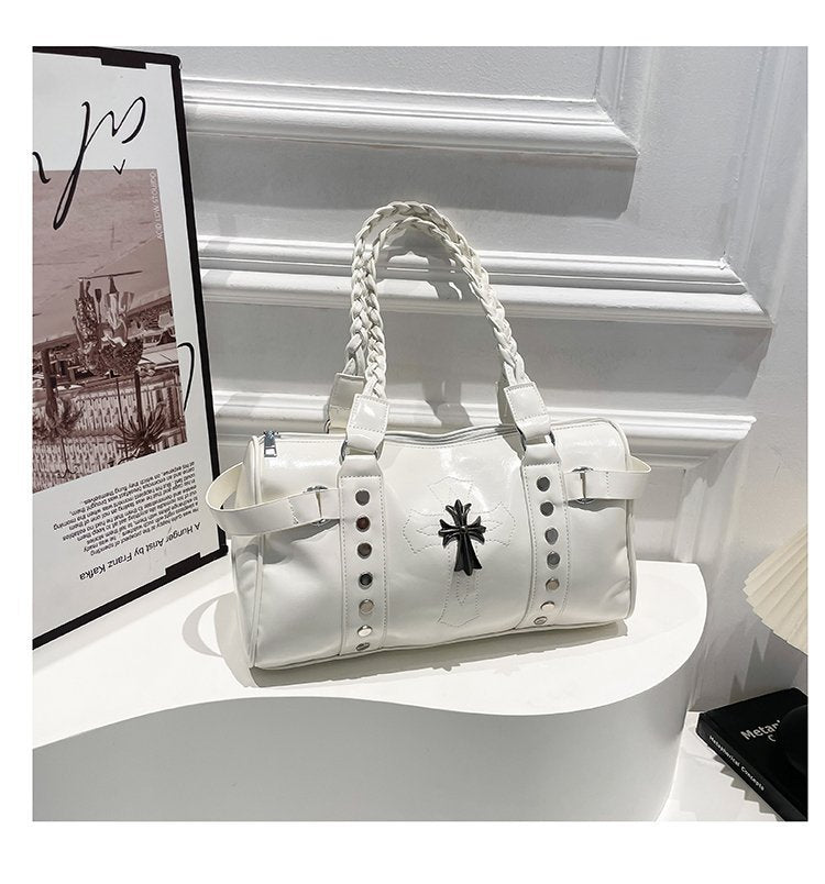 Punk Style Studded Motorcycle Bag Large Capacity Handbag