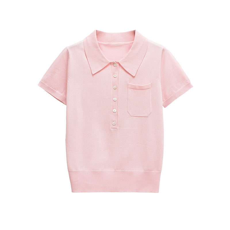 Casual Short Sleeve Solid Color Knit Top