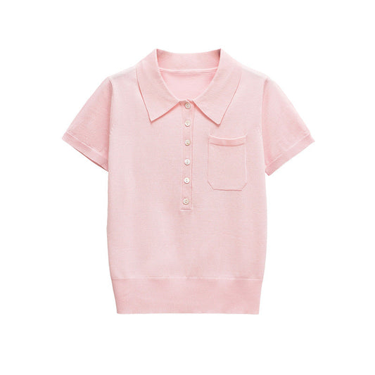 Casual Short Sleeve Solid Color Knit Top