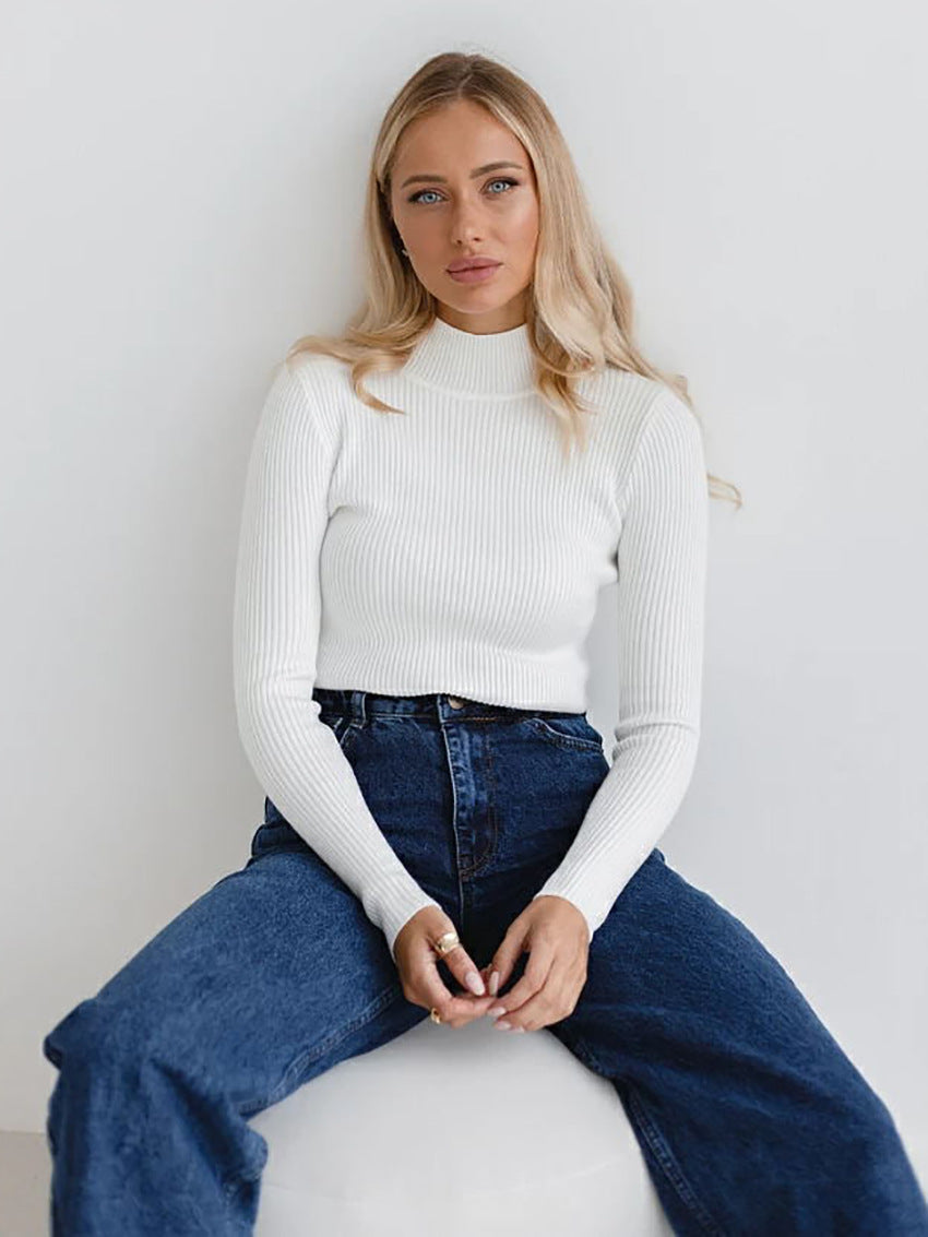 Casual Solid Turtleneck Sweater For Women