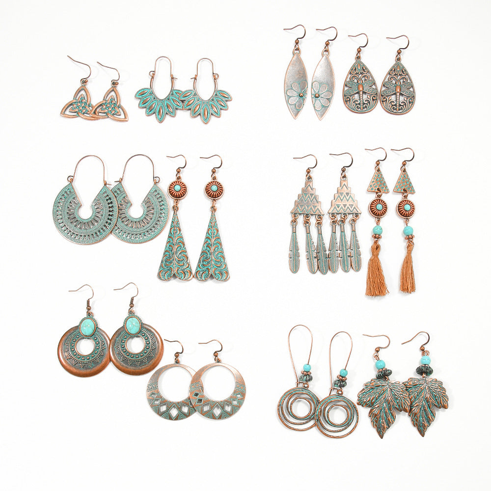 Bohemian Vintage Long Tassel Earrings Floral Design Zinc Alloy Jewelry