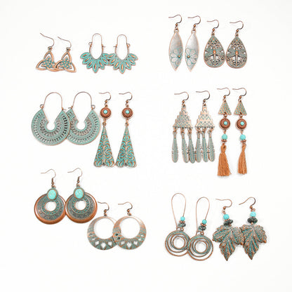 Bohemian Vintage Long Tassel Earrings Floral Design Zinc Alloy Jewelry