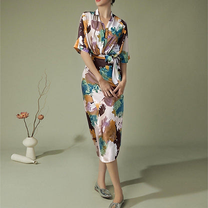 Elegant Floral Print High-Waisted Dress