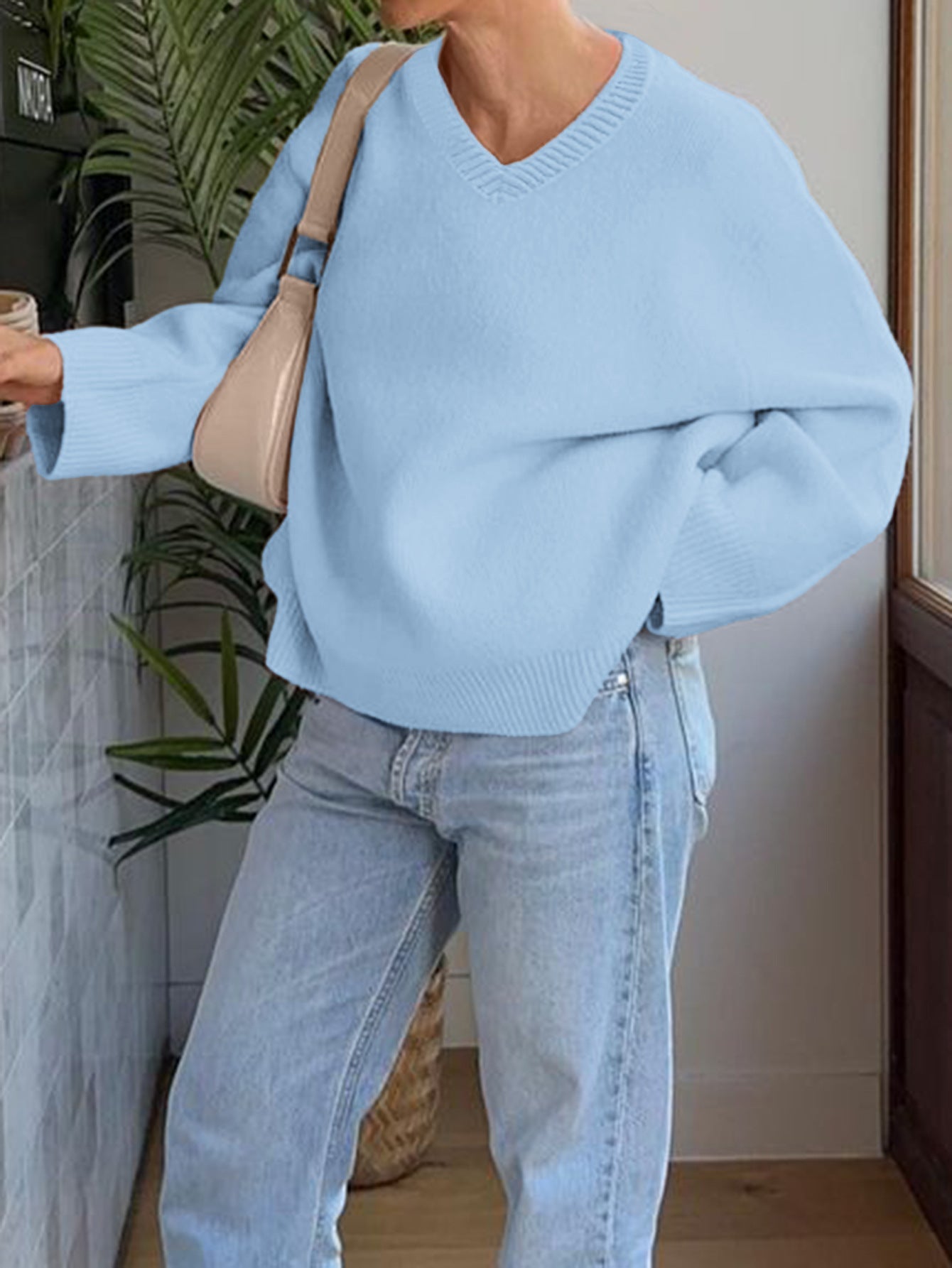 Casual Solid Color Long Sleeve Knit Shirt for Women