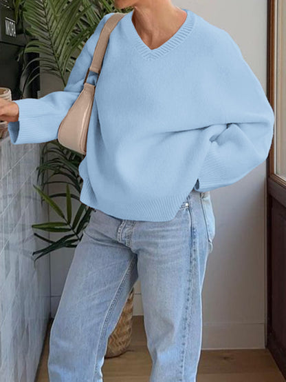Casual Solid Color Long Sleeve Knit Shirt for Women