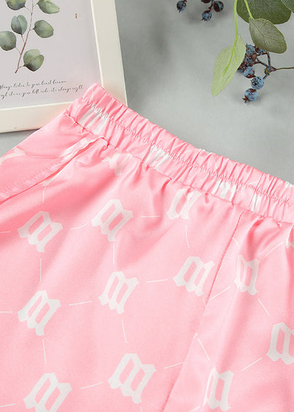 Satin Two Piece Lounge Set With Monogram Print