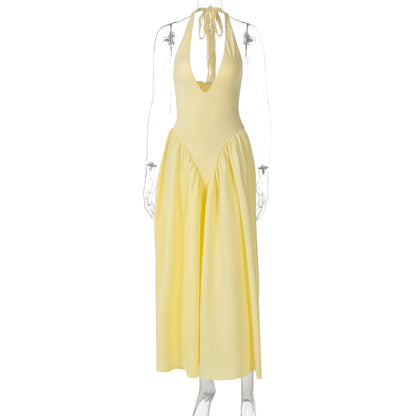 Deep V Lace Hollow-Out Maxi Dress Elegant Casual Dress