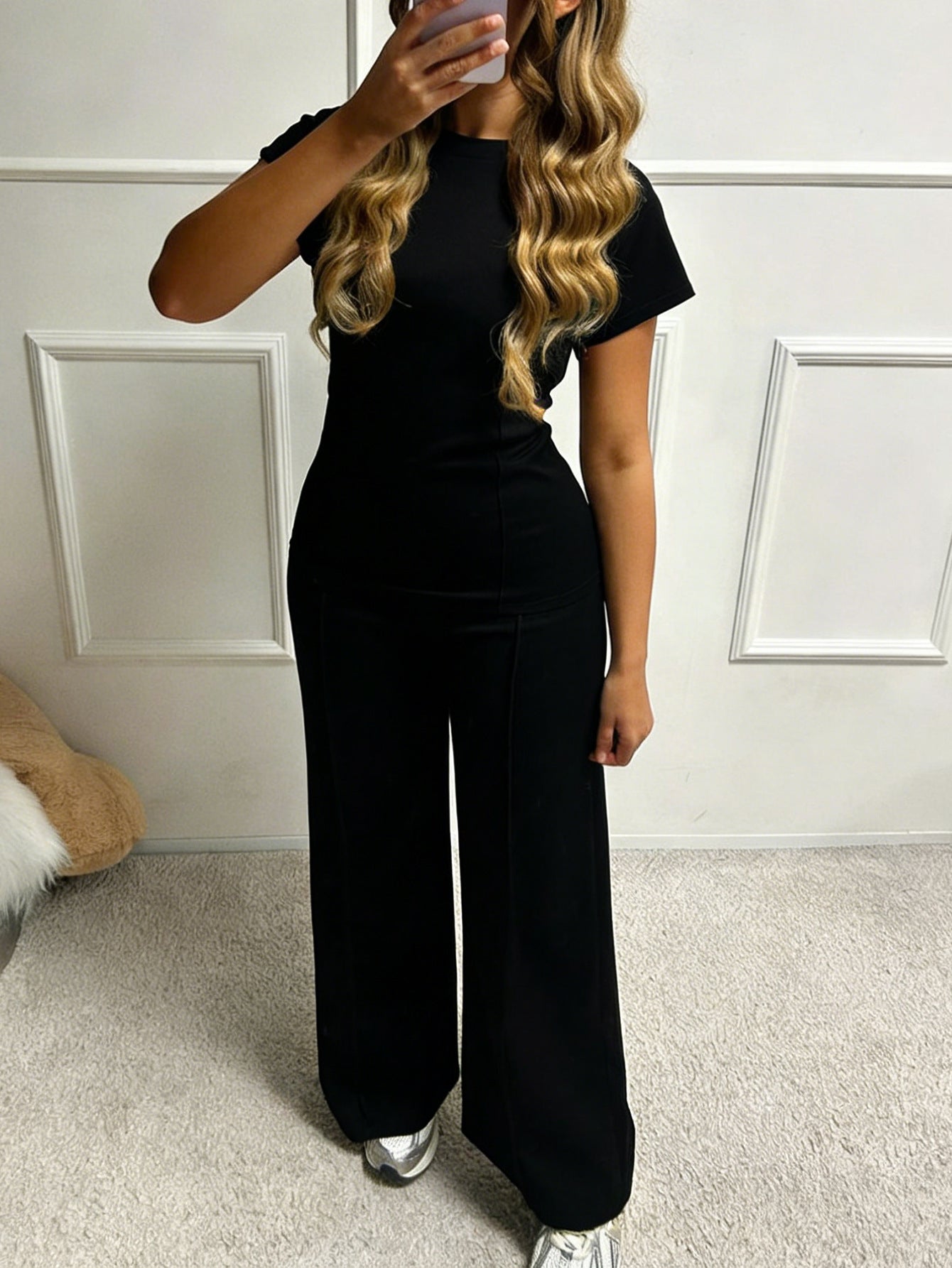 Casual Short Sleeve T-Shirt and Long Pants Set for Women