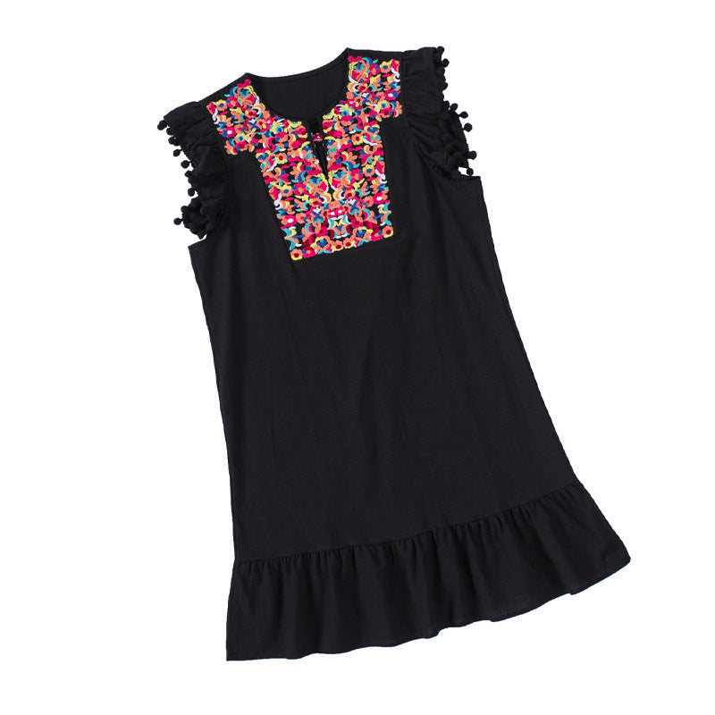 New Bohemian Style Embroidered V-Neck Knee Length Dress