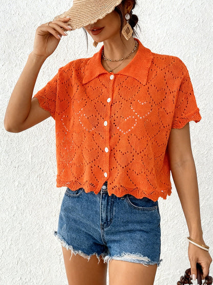 Women鈥檚 Casual Cardigan Lace Knit Heart Pattern Beach Top