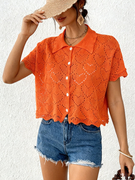 Women鈥檚 Casual Cardigan Lace Knit Heart Pattern Beach Top