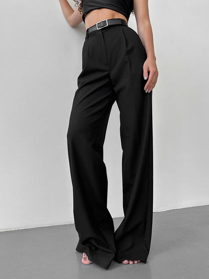 Women's Relaxed High-Waist Suit Trousers Casual Straight Pants