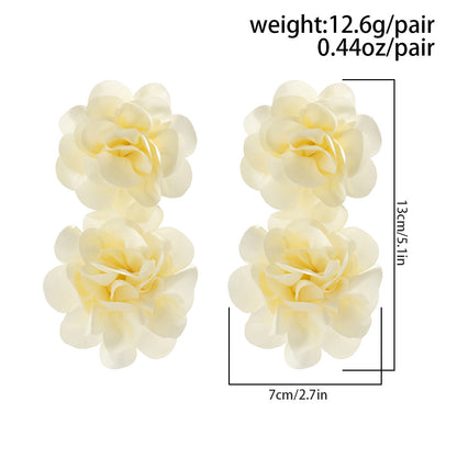 Floral Long Dangle Earrings With Rhinestones For Women