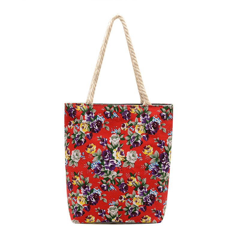 Trendy Floral Canvas Tote Bag Stylish Shoulder Bag