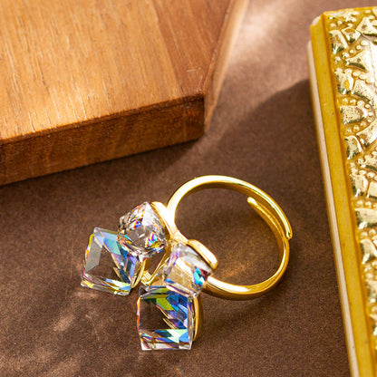 Colorful Cubic Crystal Adjustable Open Ring For Women