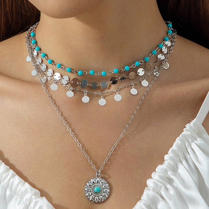 Geometric Layered Y-Shaped Alloy Necklace With Tassels And Rhinestones