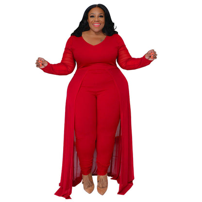 New Plus Size Women'S Long Sleeve Pocket Jumpsuit