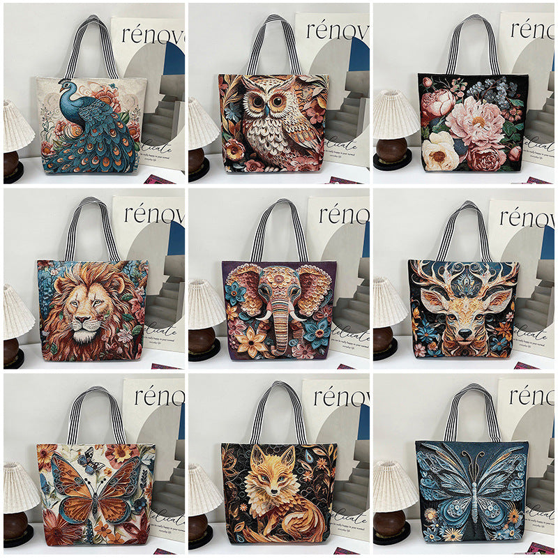 Fashionable Gold Embroidery Animal Tote Bag Stylish Shoulder Bag
