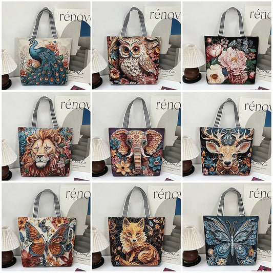 Fashionable Gold Embroidery Animal Tote Bag Stylish Shoulder Bag