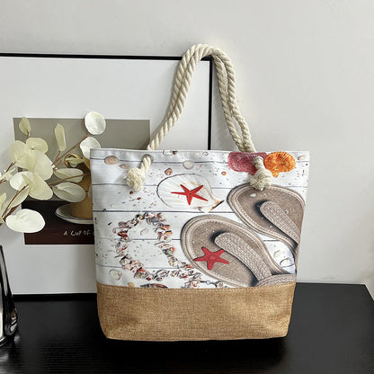 Large Capacity Digital Print Linen Beach Bag for Women