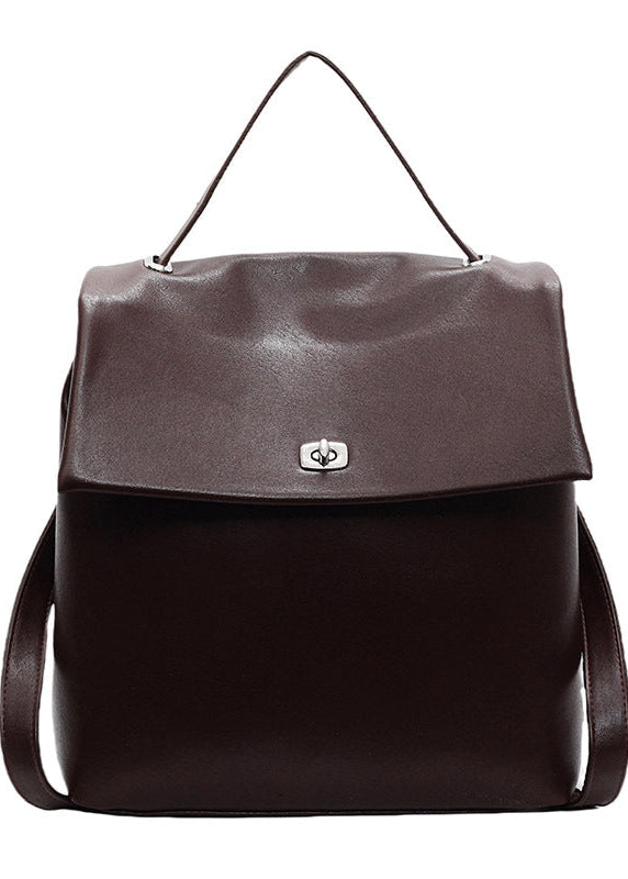Leather Backpack With Silver Tone Twist Lock