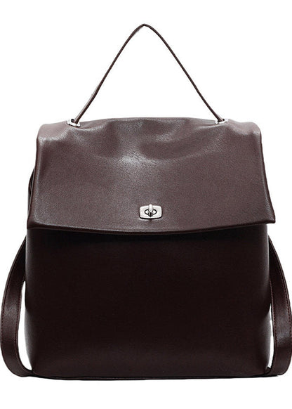 Leather Backpack With Silver Tone Twist Lock