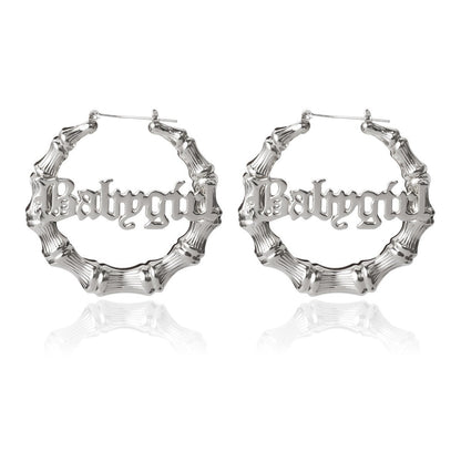 Hip Hop Punk Round Bamboo Earrings Creative Heart-Shaped Baby Letter Studs