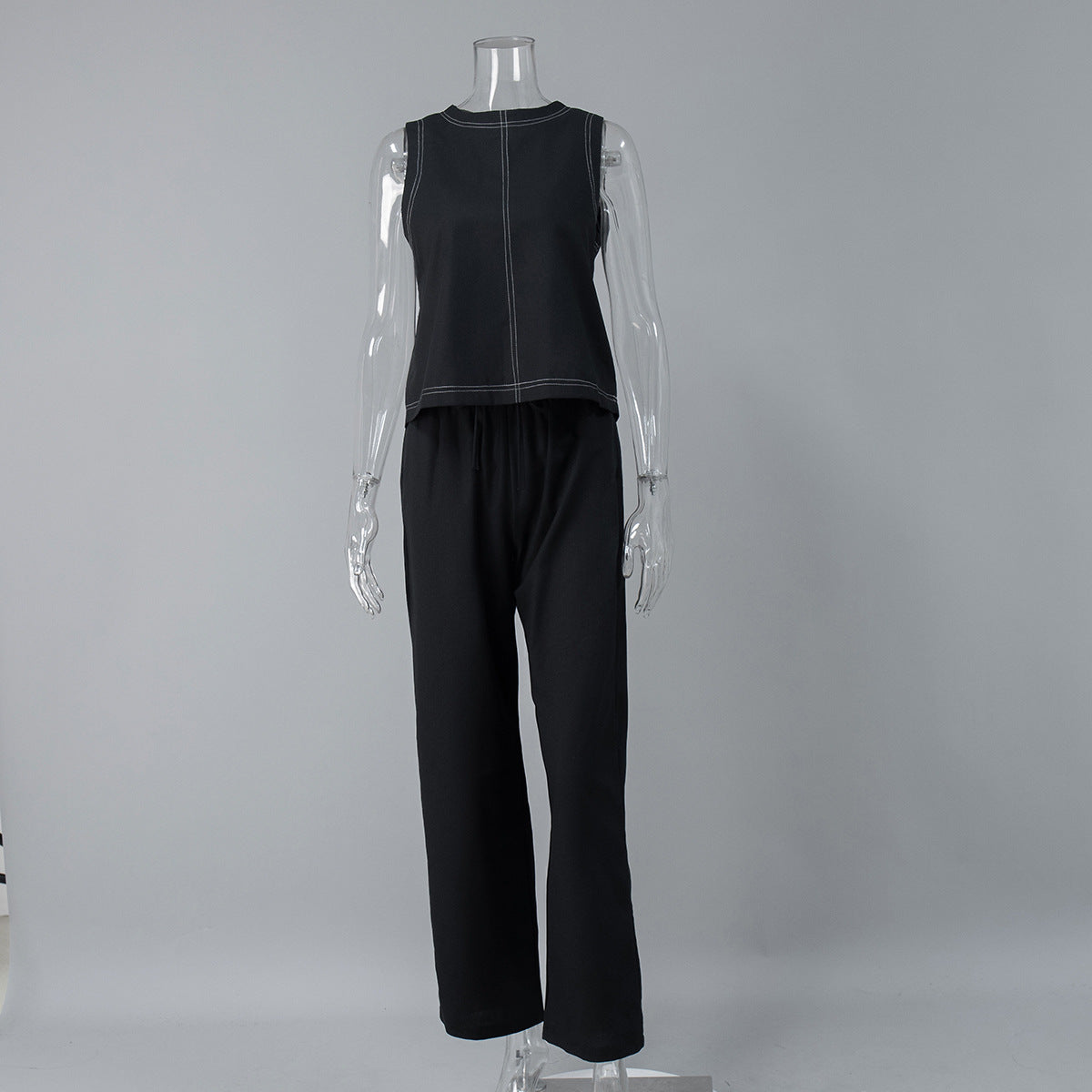 Linen Cotton Sleeveless Top and Wide-Leg Pants Casual Set