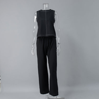 Linen Cotton Sleeveless Top and Wide-Leg Pants Casual Set