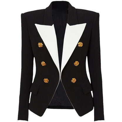 Fashionable Color Block Blazer With Metal Rose Button