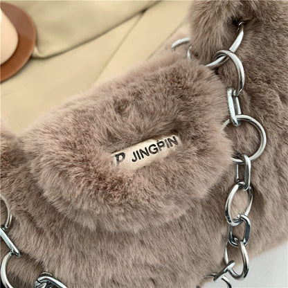 Fashionable Plush Shoulder Bag with Chain