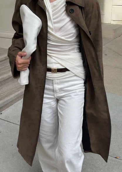 Suede Trench Coat With Tailored Fit And Classic Collar